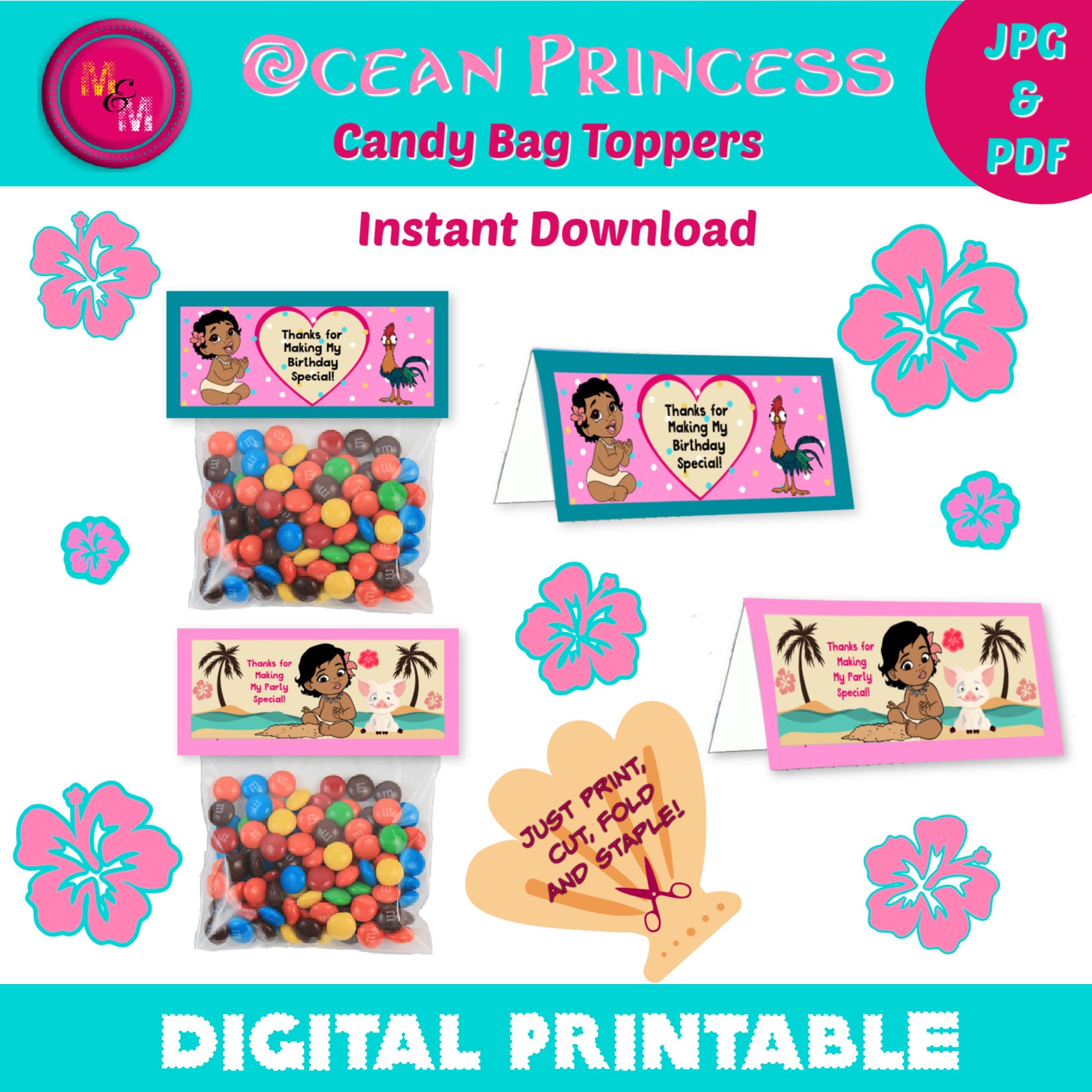 Ocean Princess Candy Bag Topper Printable, Ocean Princess Treat Bags