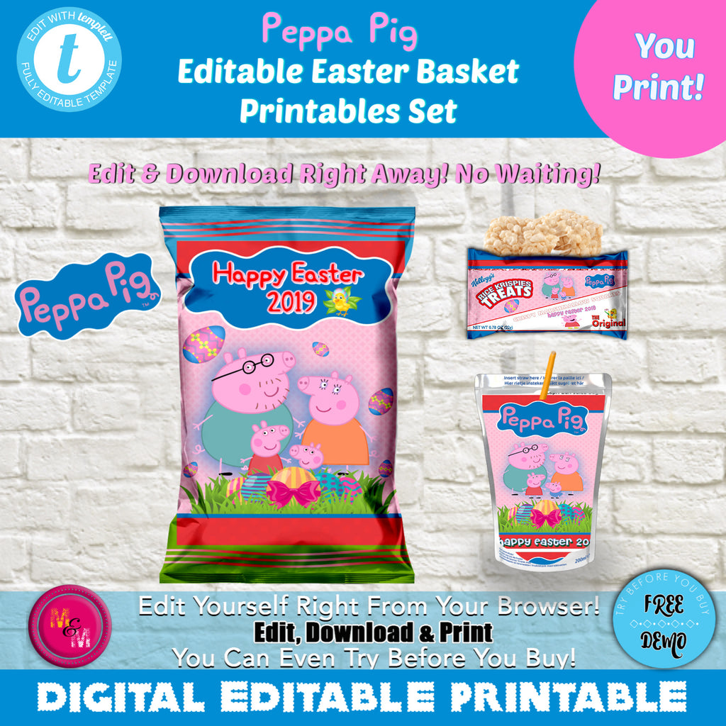 Editable Little Piggy Easter Chip Bag, Juice Pouch Label & Rice Krispies Treats Set, Little Piggy Capri Sun Labels,  Little Piggy Holiday Printables