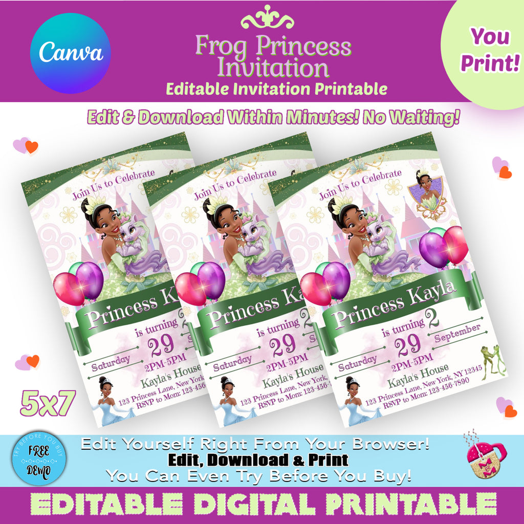 Editable Princess and the Frog Invitation | Princess Invitation | Princess Tiana Invitation