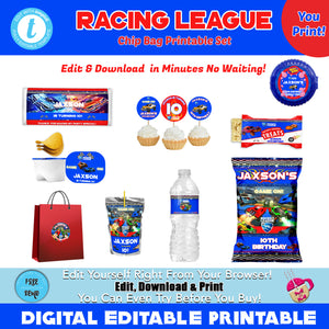 Editable  Racing League Party Favors Set, Racing Video Game Printables, Rocket Racing Set