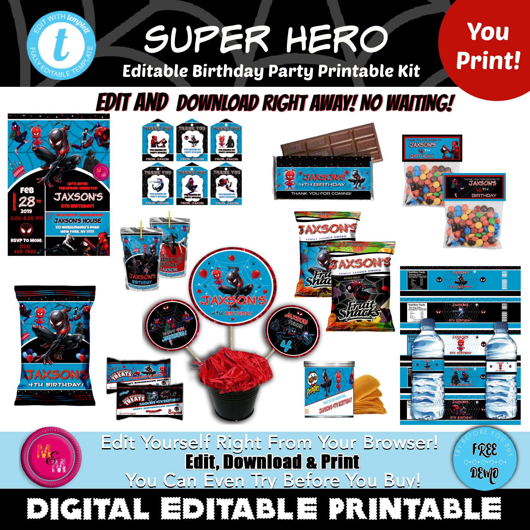 Editable Spider Hero Birthday Party Printable Party Kit – Mug+Mouse Designs editable-spider-hero-birthday-party-printable-party-kit-mug-mouse-designs