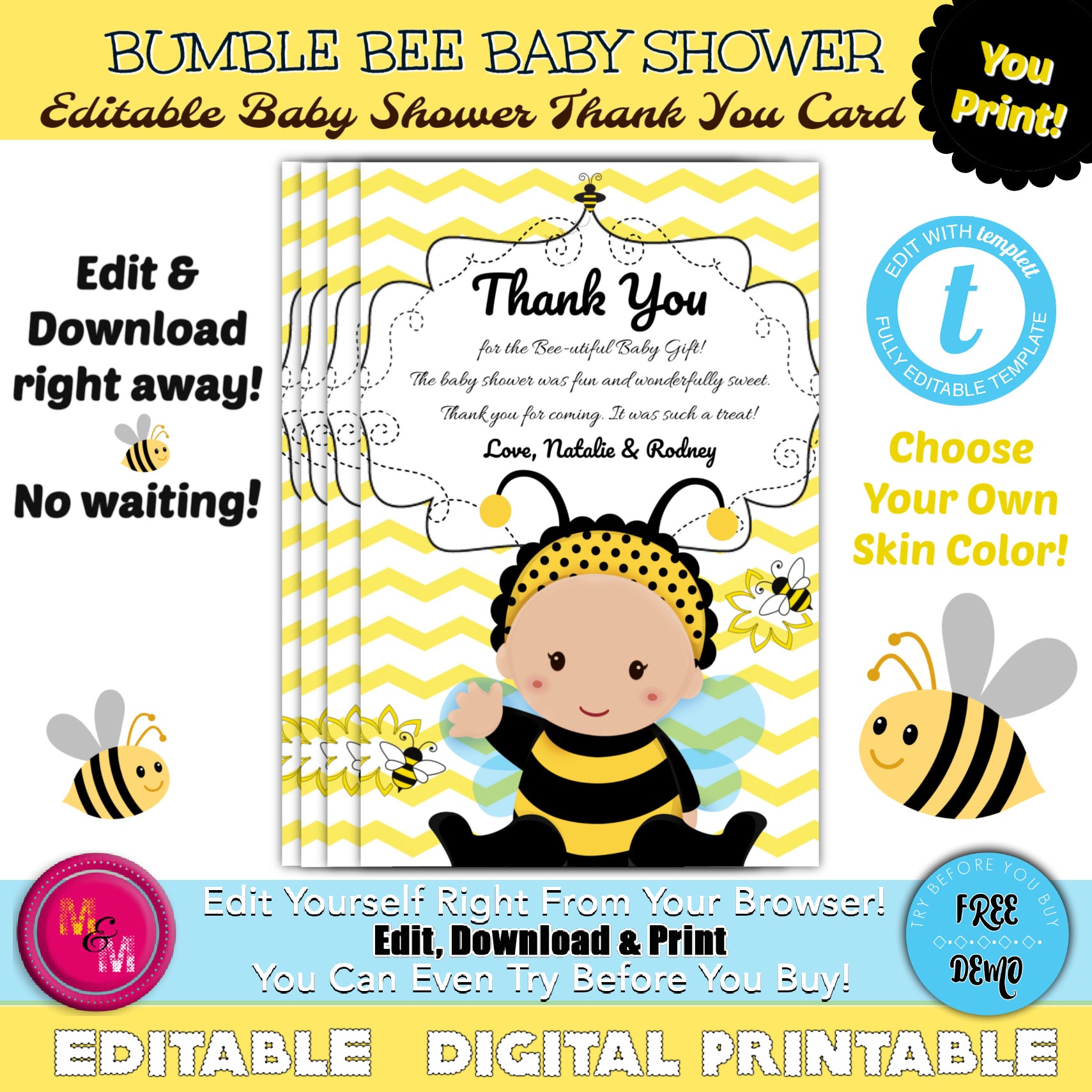 Editable Bumblebee Baby Shower Thank You Card Invitation Printable – Mug+Mouse Designs editable-bumblebee-baby-shower-thank-you-card-invitation-printable-mug-mouse-designs