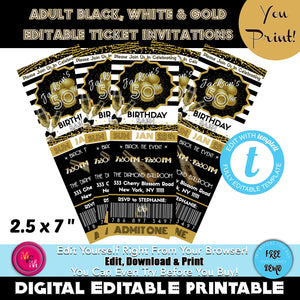 Editable Black and White Ticket Invitation, New Years Party Invite