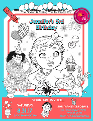 Editable Ocean Princess Coloring Invitation, Ocean Princess Birthday Invitation, Birthday Invitation Coloring Page, Ocean Princess Birthday Party