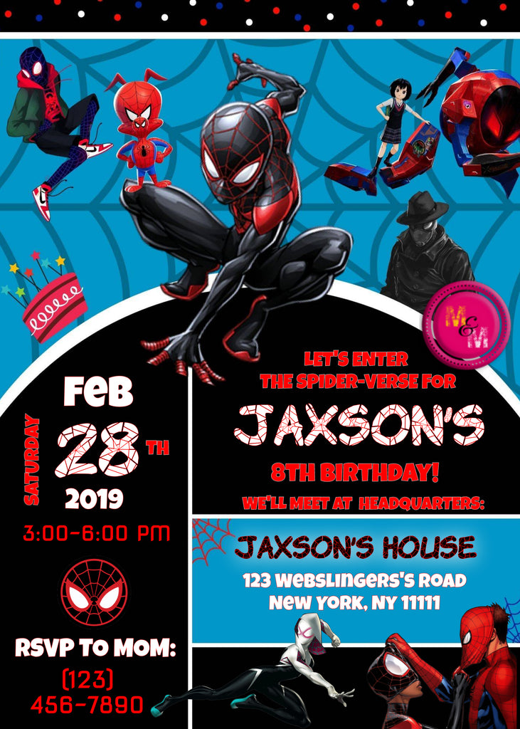 Editable Into the Spider Verse Birthday Invitations – Mug+Mouse Designs