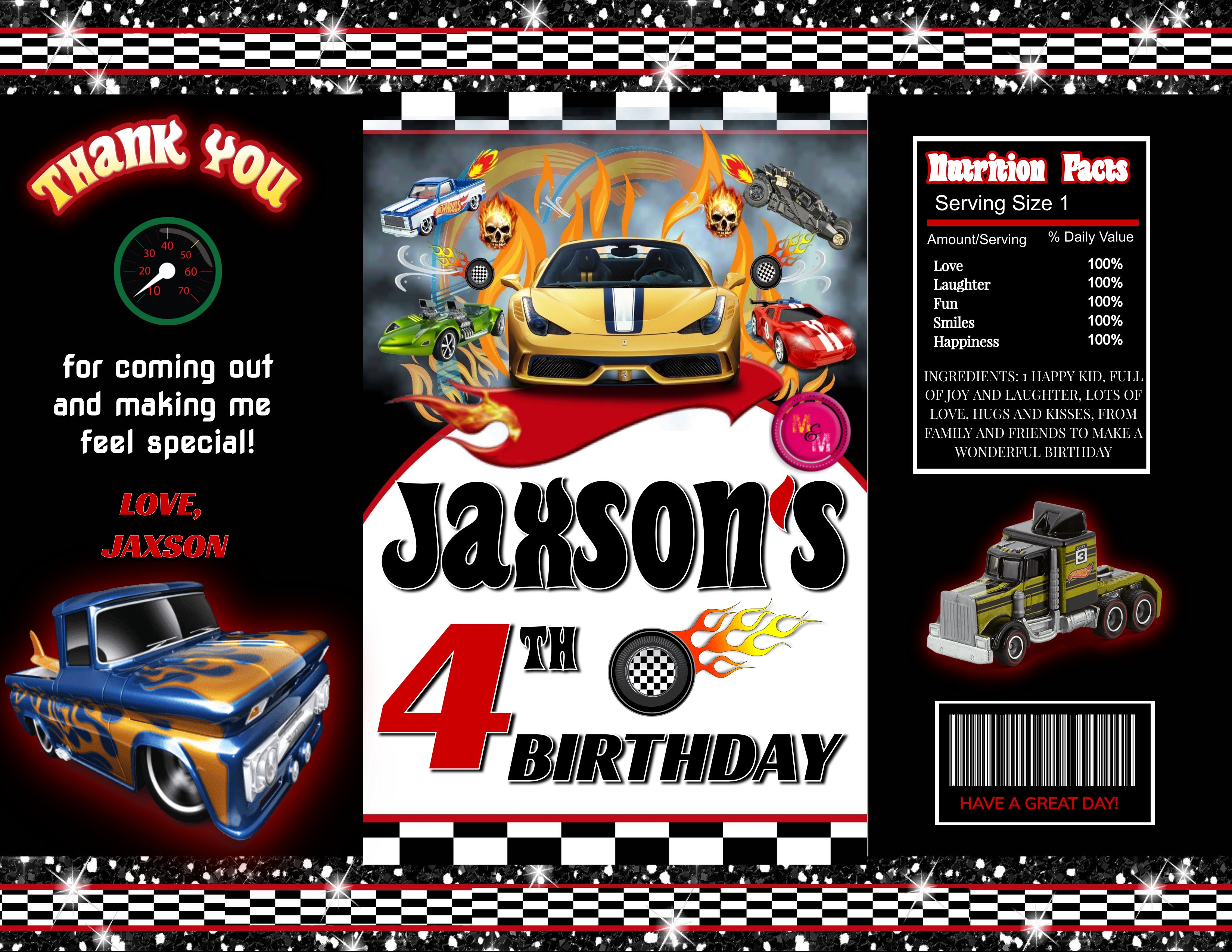 Editable Race Car Chip Bag Set, Race Car Decorations, Race Car Birthday Party