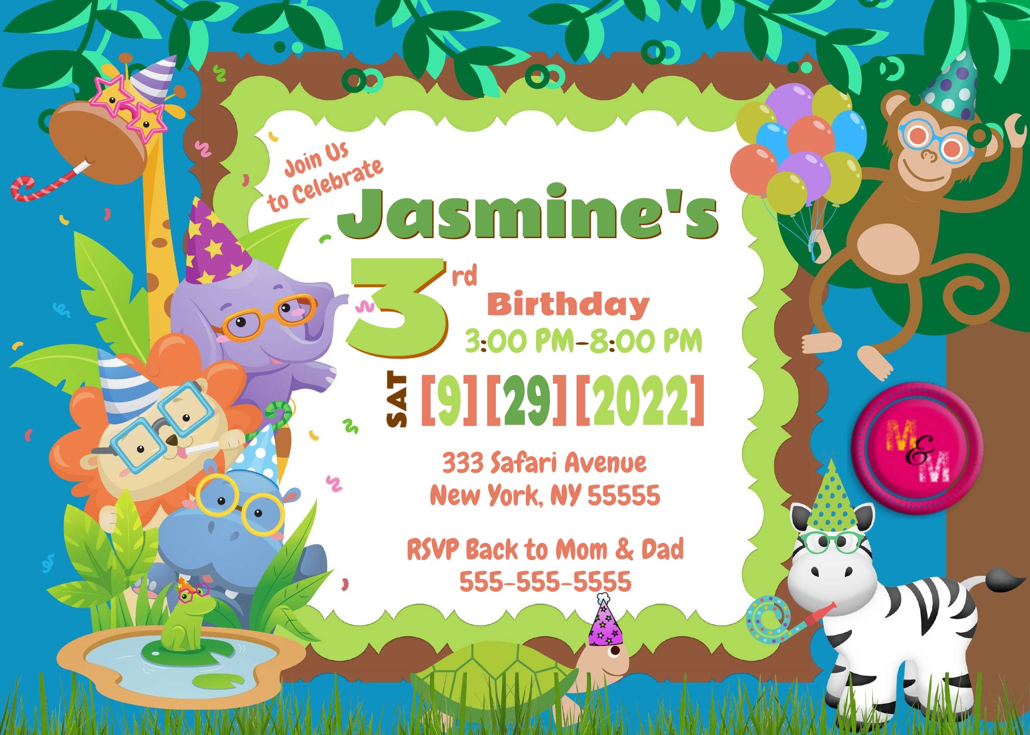 Editable Safari Jungle Birthday Invitation Printable, Safari Invite, Safari Jungle Birthday Invitation, Safari Birthday Party