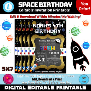Editable Space Birthday Invitation, Space Party Invite, Space Party