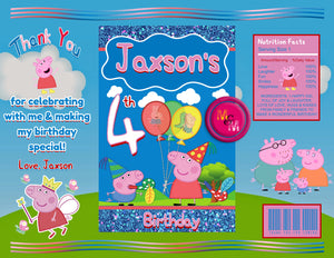 Editable Blue Little Piggy Birthday Chip Bag & Juice Pouch Label Set, Little Piggy Capri Sun Labels,  Little Piggy Birthday Printables