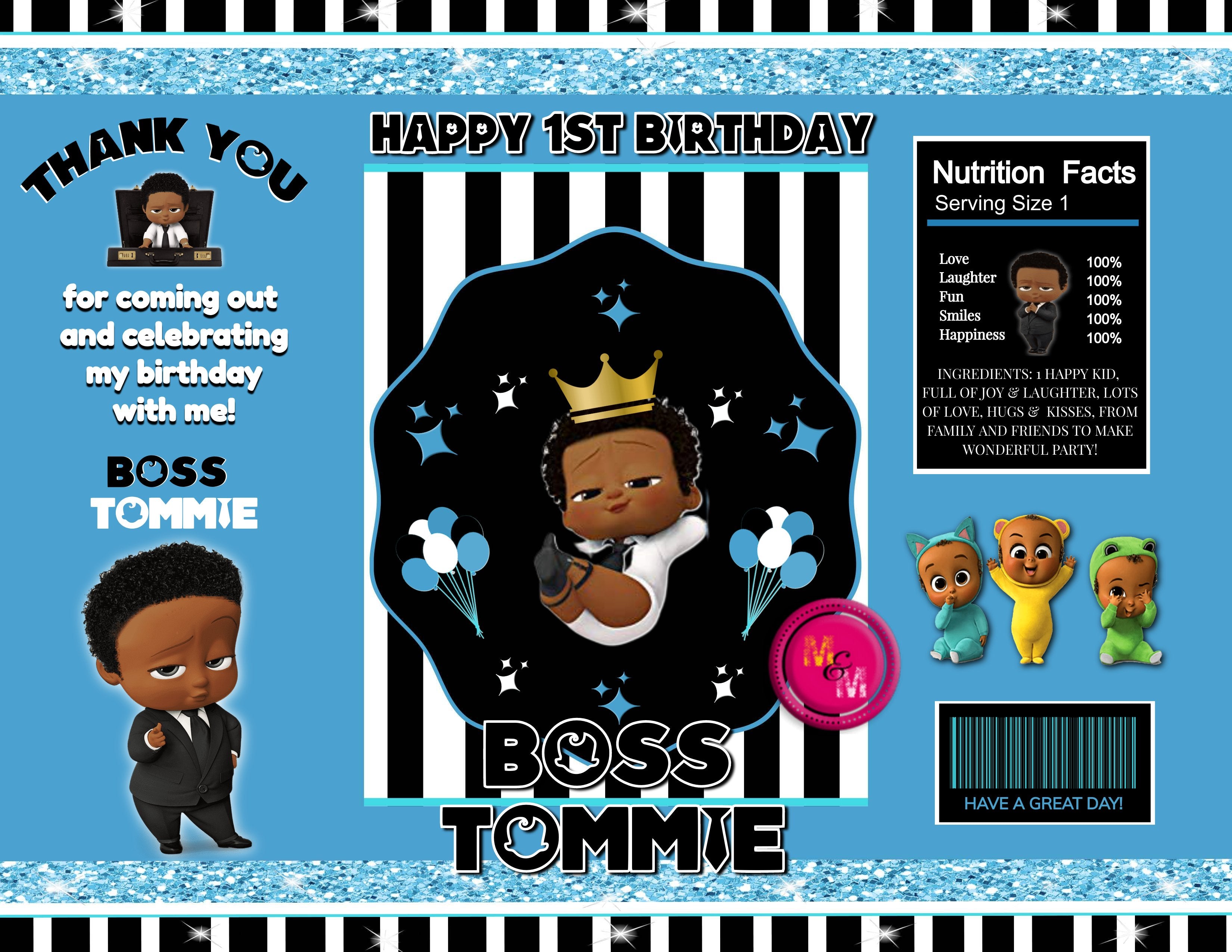 Editable Blue Boss Party Bundle, Brown Boss Party Capri Sun Labels, Boss Party Birthday