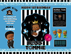 Editable Blue Boss Party Bundle, Brown Boss Party Capri Sun Labels, Boss Party Birthday