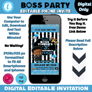 Editable African American Boss Party Smartphone Invitation