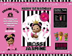 Editable Pink Boss Party Chip Bag & Juice Pouch Label Set, Girl Boss Party Party Favors, Pink Boss Party Printables