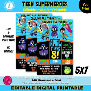 Editable Teen Superheroes Invitation Printable,Teen Superhero Party