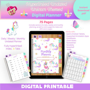 Monthly Weekly Daily Hyperlinked Digital Planner | Unicorn Themed Digital Planner | Teen and Adult Planners | Unicorn Planner