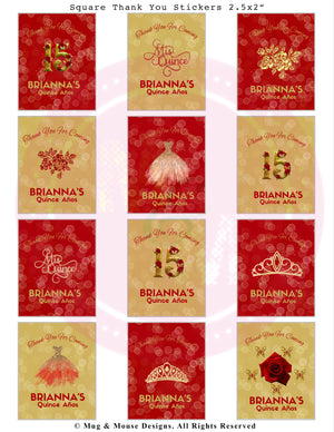 Editable Red & Gold Quinceañera Editable Printable Set, Mis Quince Años Birthday Printables