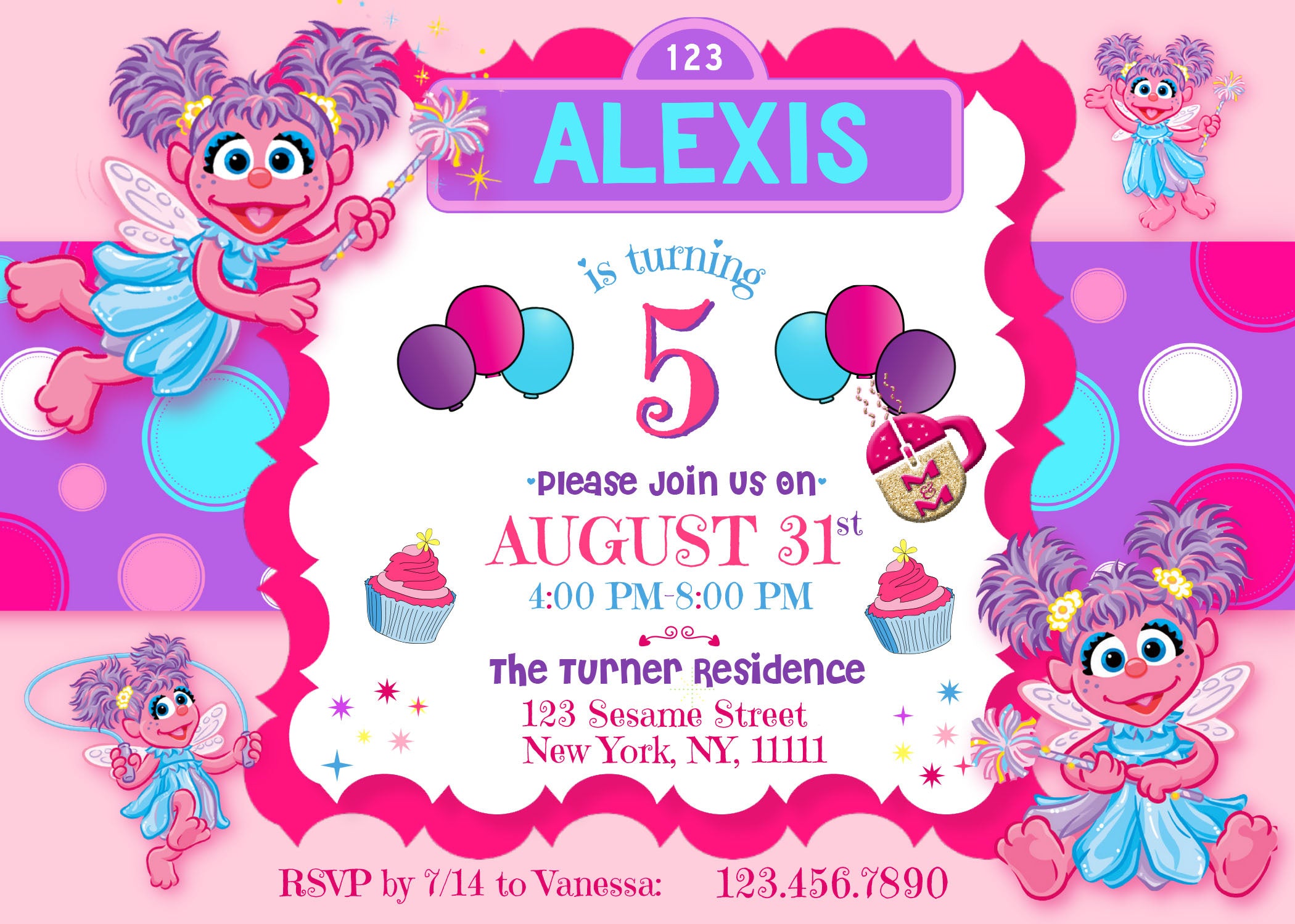 Editable Monster Party Abby Invitation, Pink Monster Party Invitation, Edit with Canva