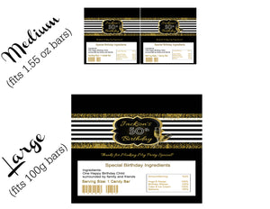Editable Black, White & Gold Birthday Party Candy Bar Labels, Adult Party Candy Bar Wrapper, Black and White Party, New Years Party, Hershey - mugandmousedesigns
