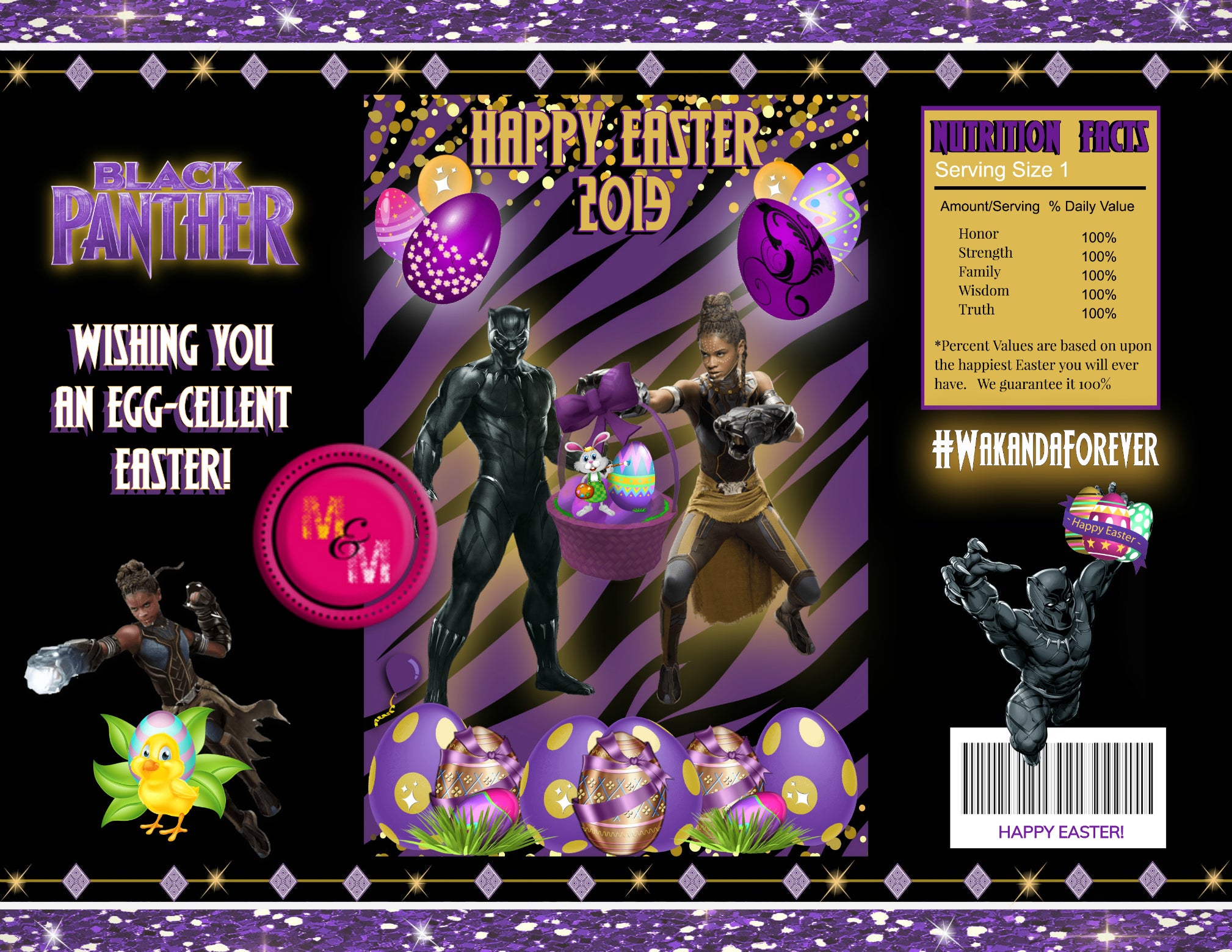 Editable Black Panther Easter  Chip Bag  & Juice Pouch Label Set, Black Panther Easter Basket Printables, Shuri Easter, Black Panther Capri - mugandmousedesigns