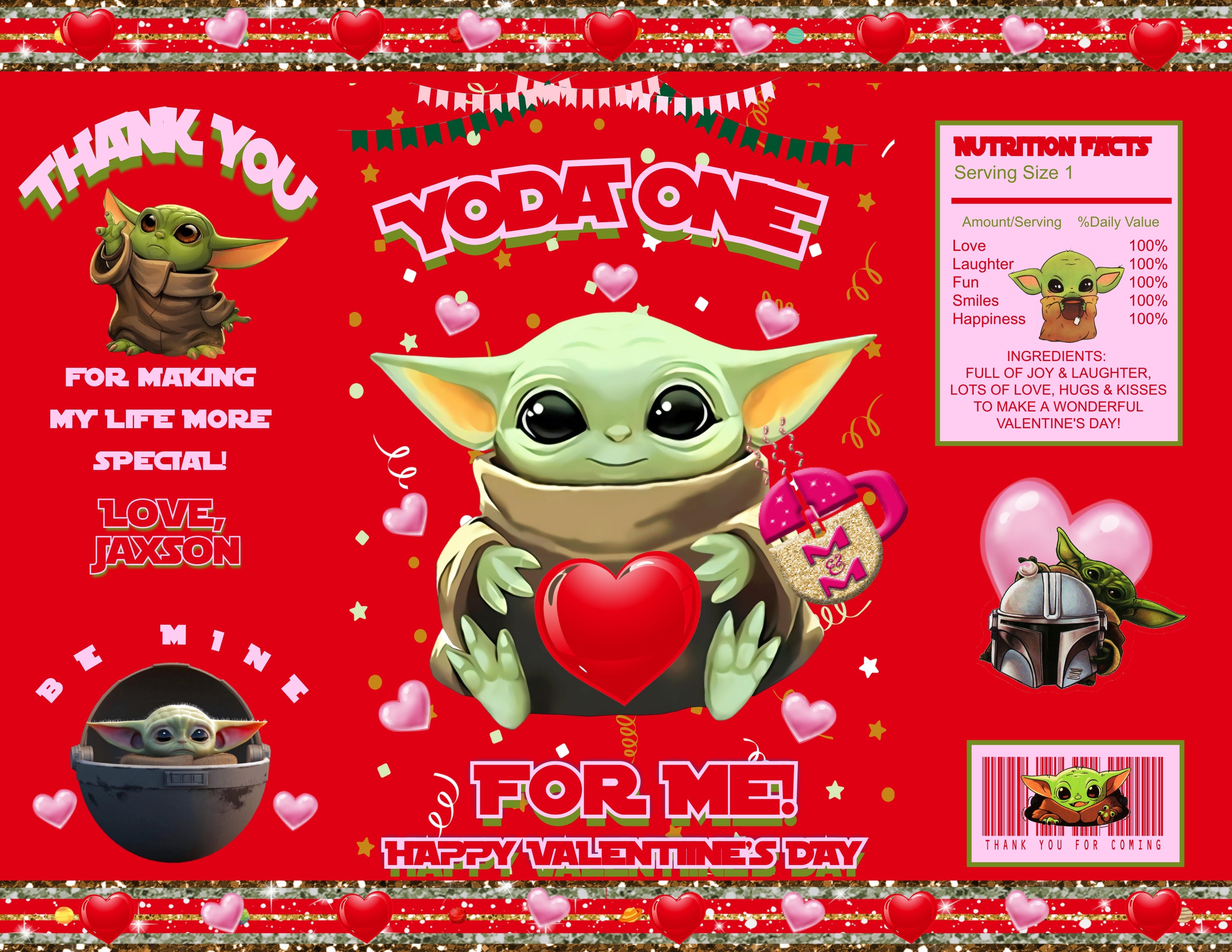 Editable Baby Alien Valentine's Day Chip Bag, Mandalorian Chip Bag, Baby Alien Party Favors