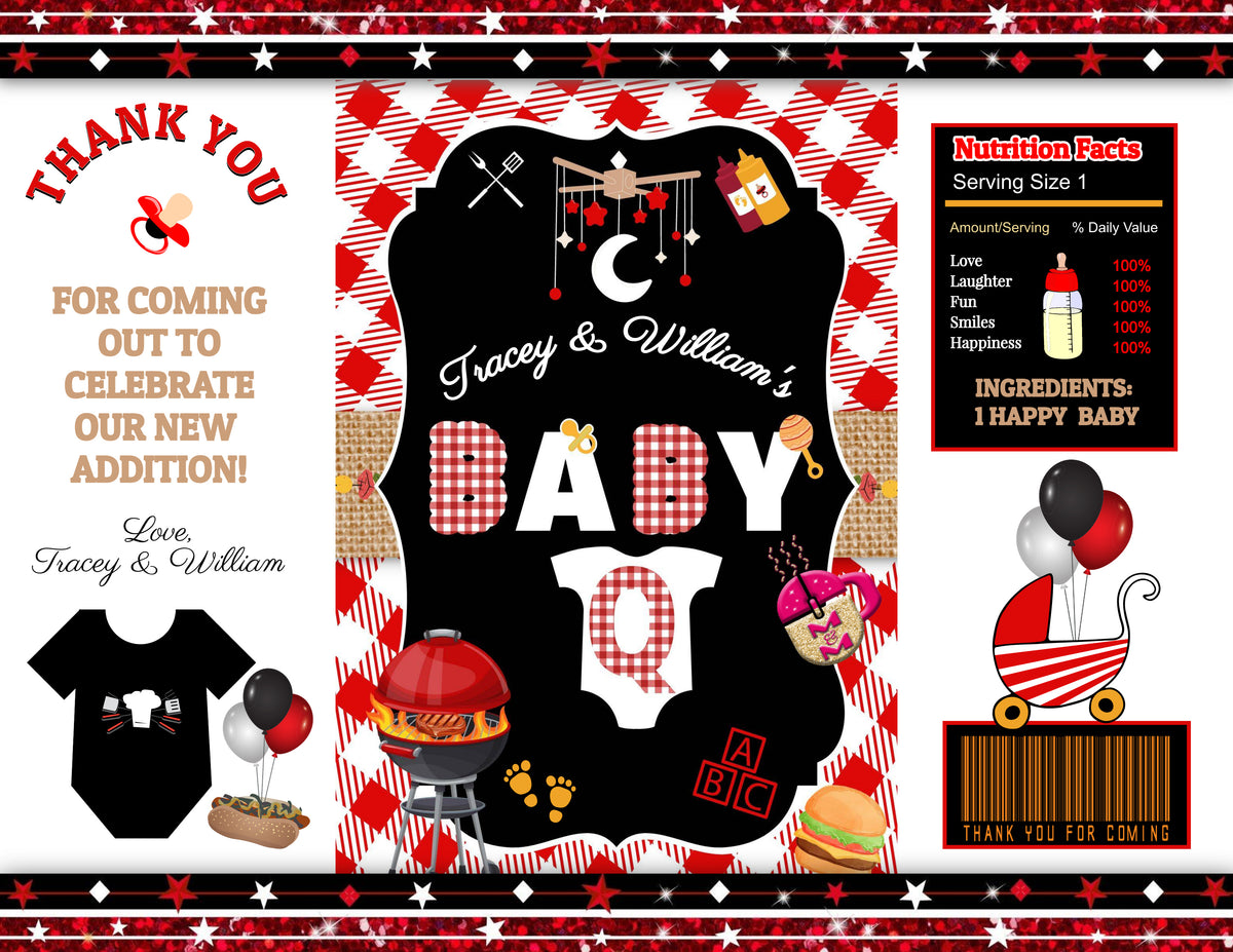 Editable Baby Q Chip Bag & Juice Pouch Set | Baby Q Baby Shower Favors ...