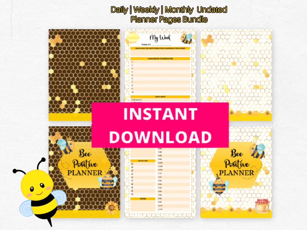 Bee Positive Thinking Daily Planner | Day Week Monthly Bee-Themed Plan ...