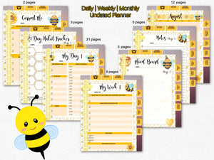 Monthly Weekly Daily Hyperlinked Positive Thinking Digital Planner | Bee Positive Digital Planner | Teen and Adult Planners | Bee Themed Planner