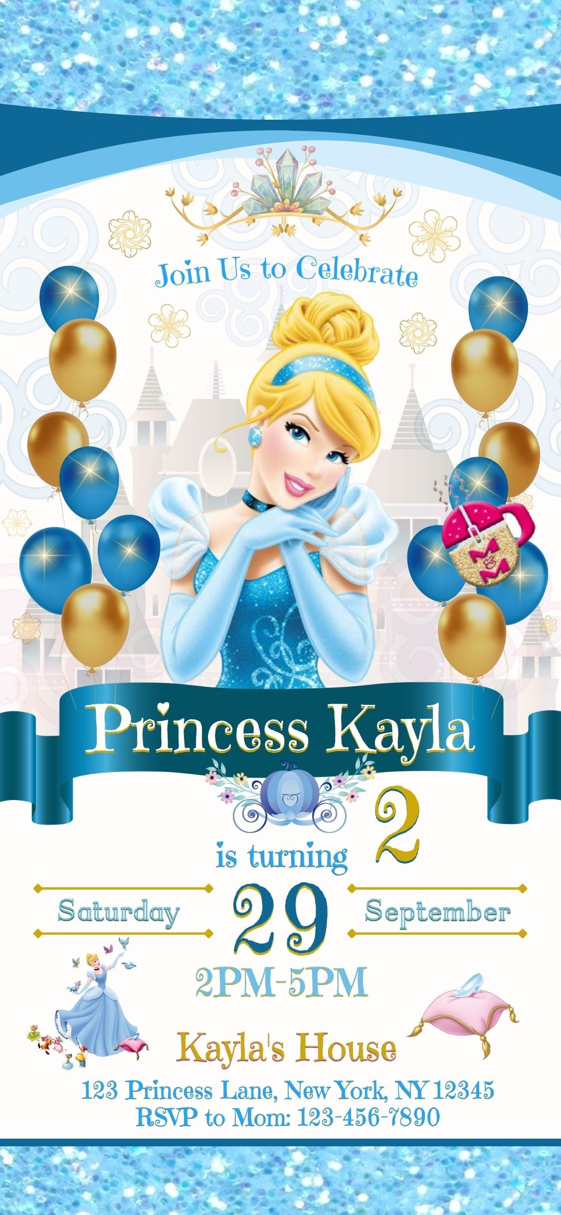 Editable Cinderella Smartphone Invitation | Cinderella Mobile Phone Invitation | Princess Party Invitation