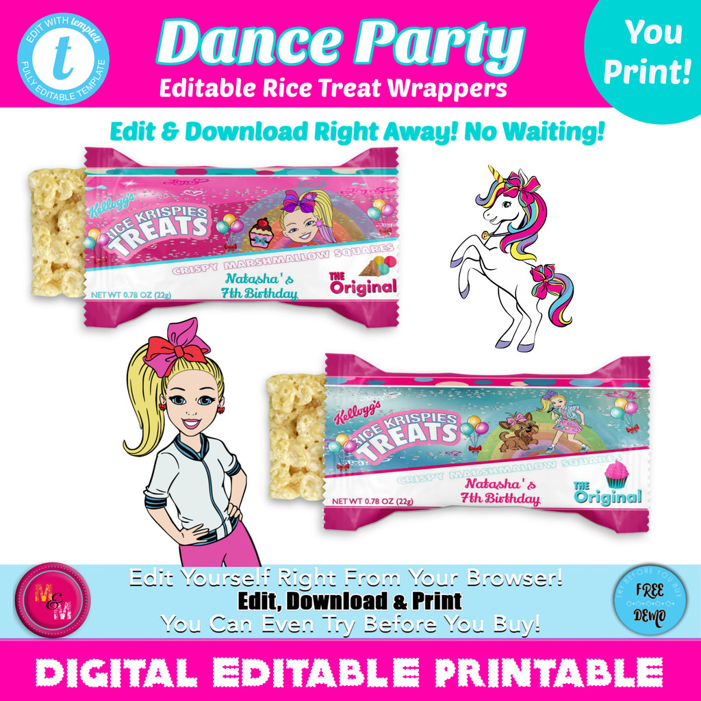 Editable Dance Party Rice Krispies Wrappers