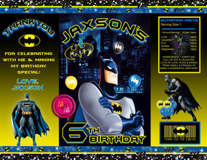 Editable Superhero Bat Chip Bag & Juice Pouch Set, Superhero Bat Party Favors