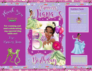 Editable Frog Princess Chip Bag Set | Princess Party Bundle | Princess Tiana Party Favors
