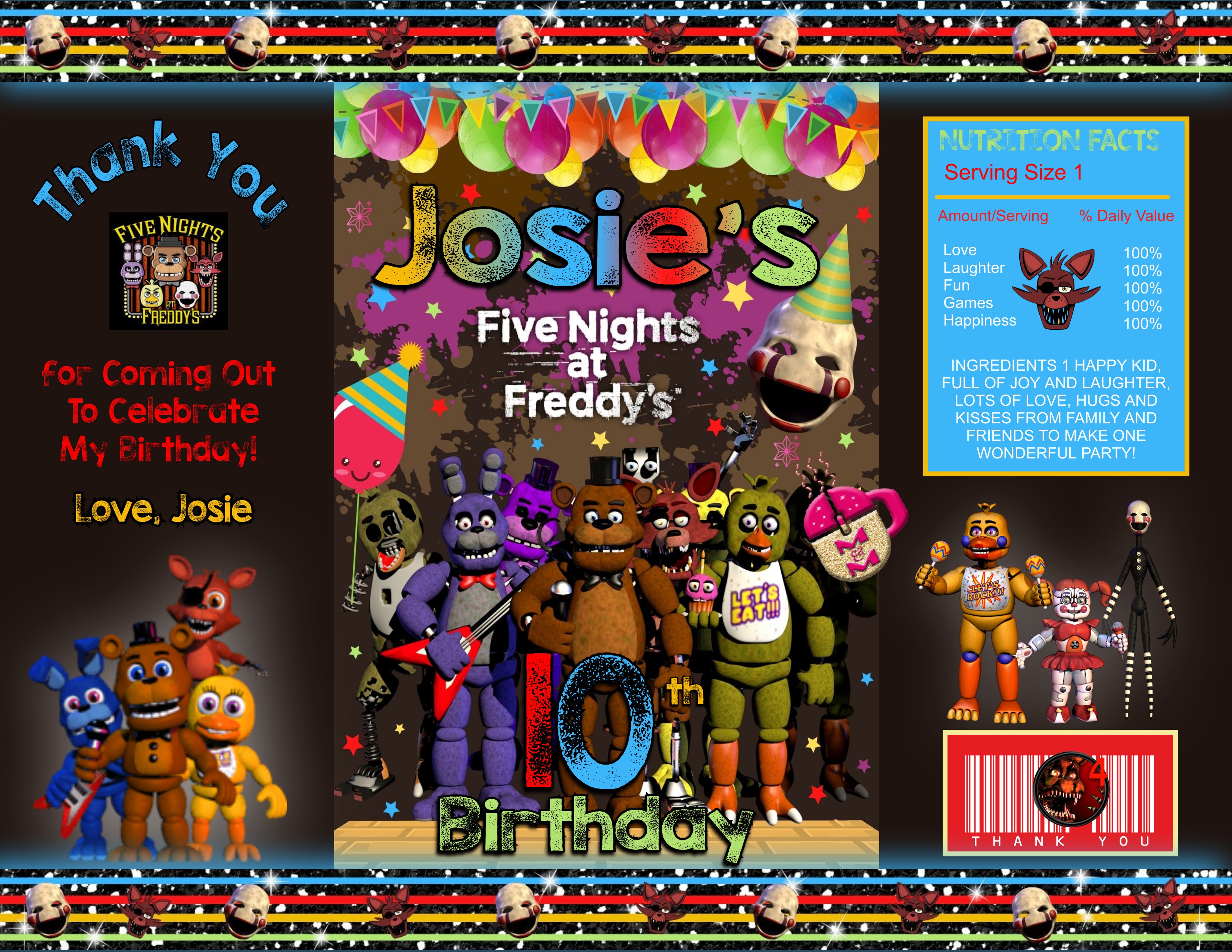 Editable Five Nights at Freddy's Chip Bag & Juice Pouch Set, Five Nights at Freddy's Party Favors, FNAF Templates