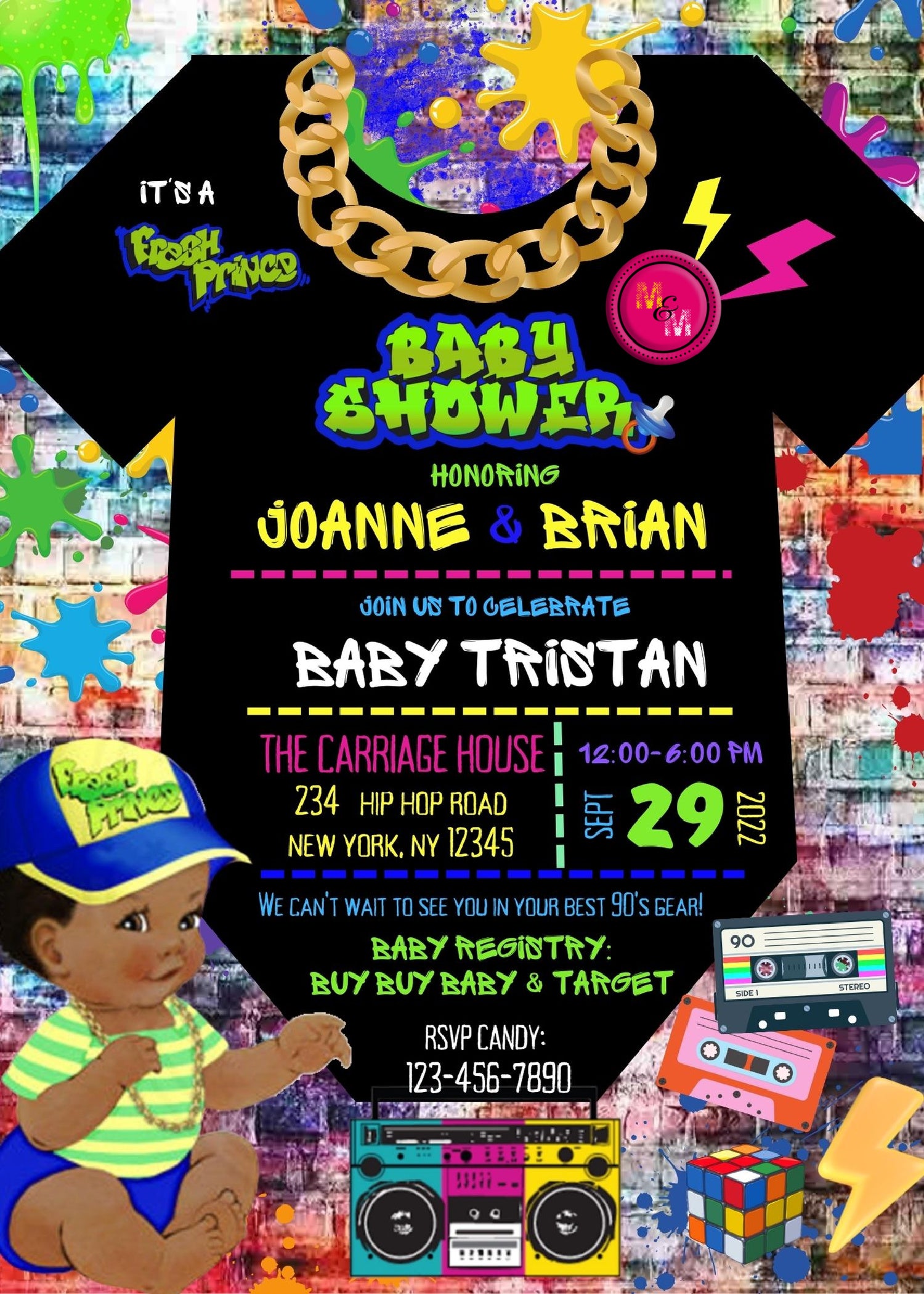 Editable Fresh Prince Baby Shower Invitation, Hip-Hop Baby Shower, Edit with Canva