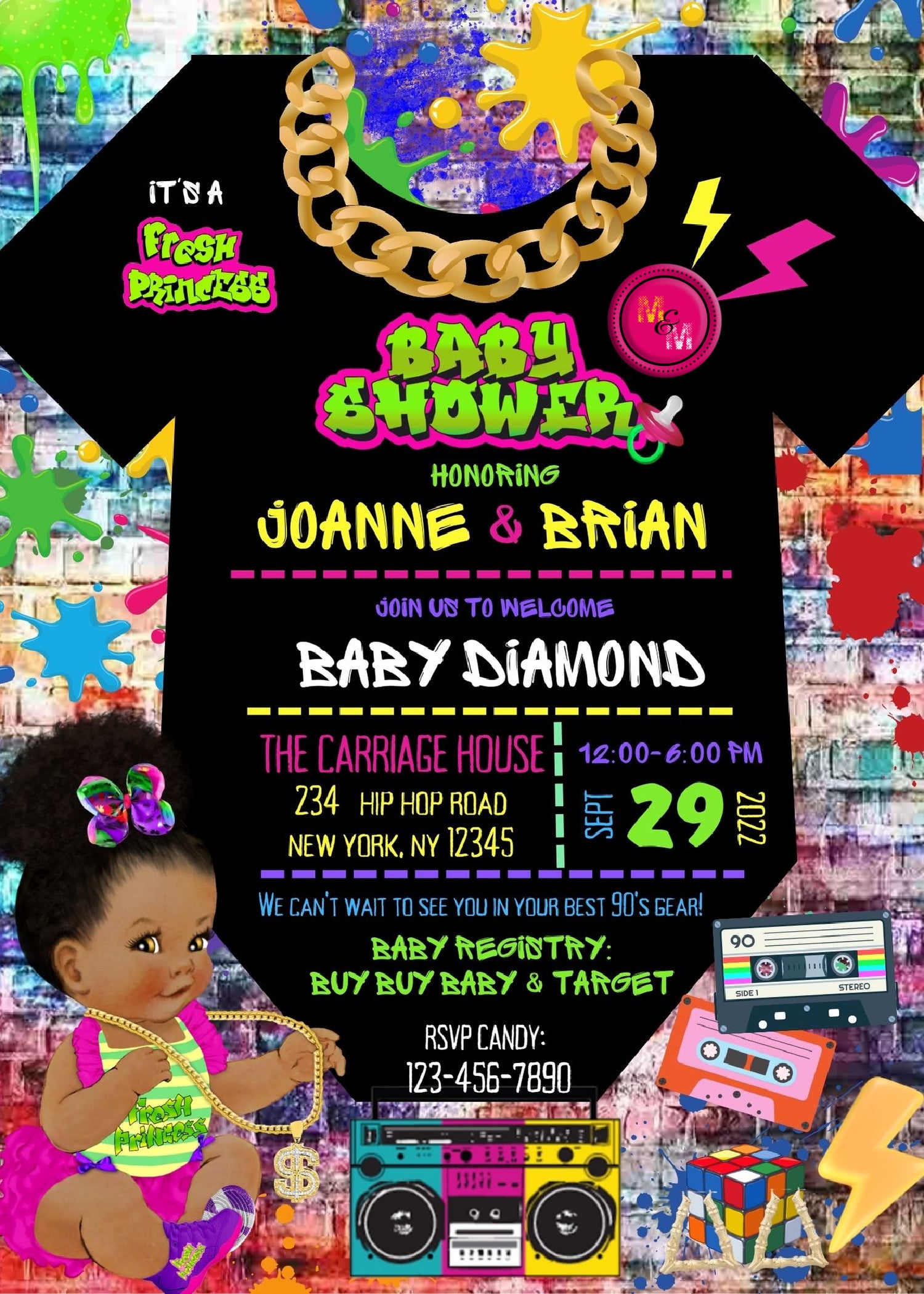 Editable Fresh Princess Baby Shower Invitation, Hip-Hop Baby Shower, Edit with Canva
