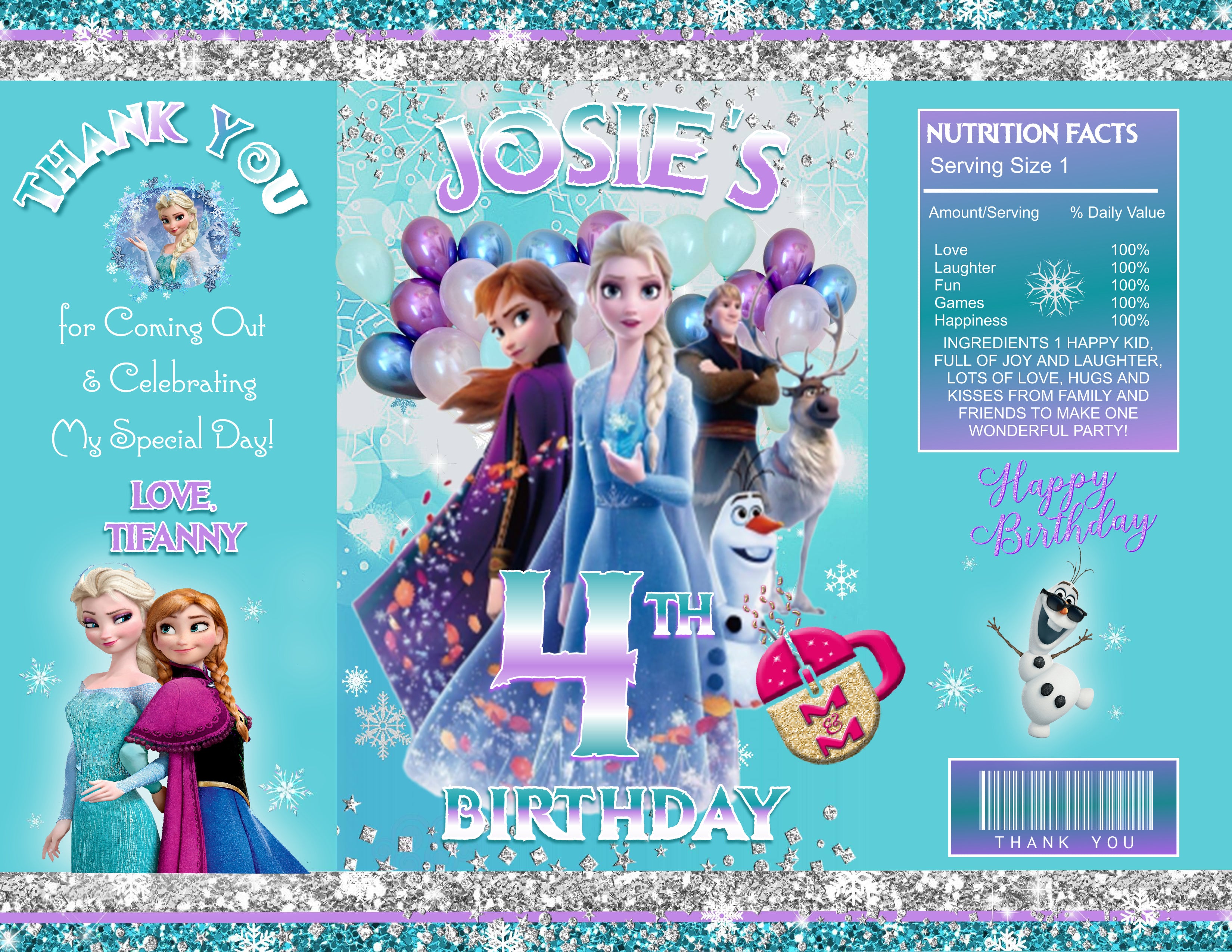 Editable Snow Princess Chip Bag Set, Snow Princess Party Favors