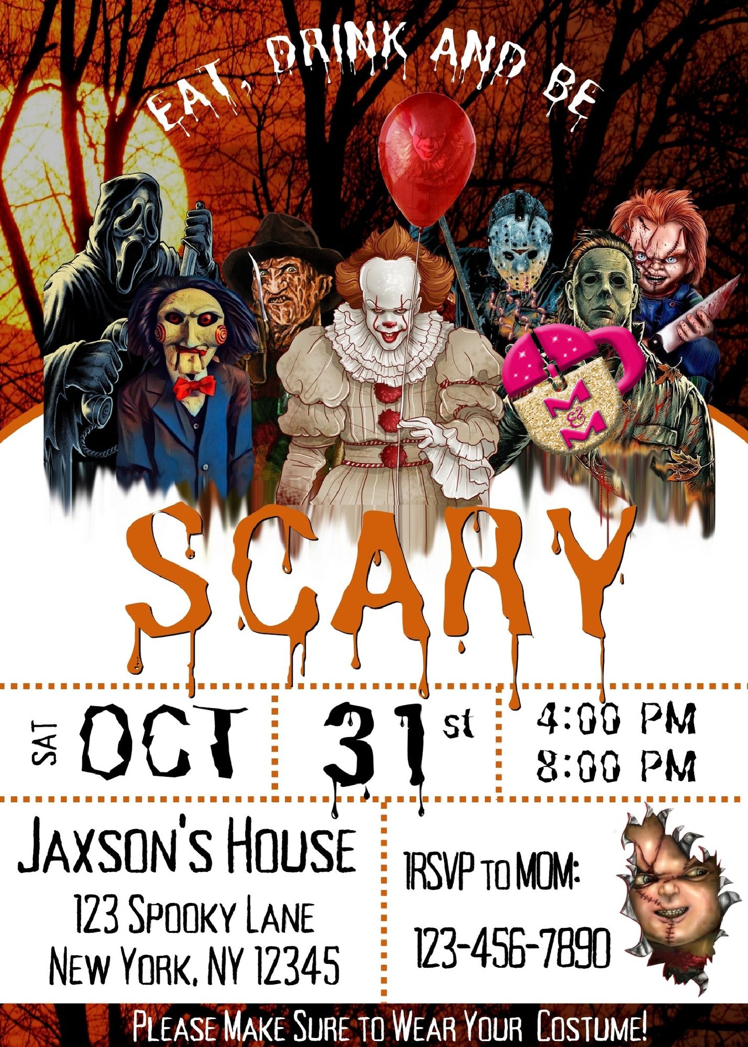 Editable Horror Movie Halloween Invitation Printable