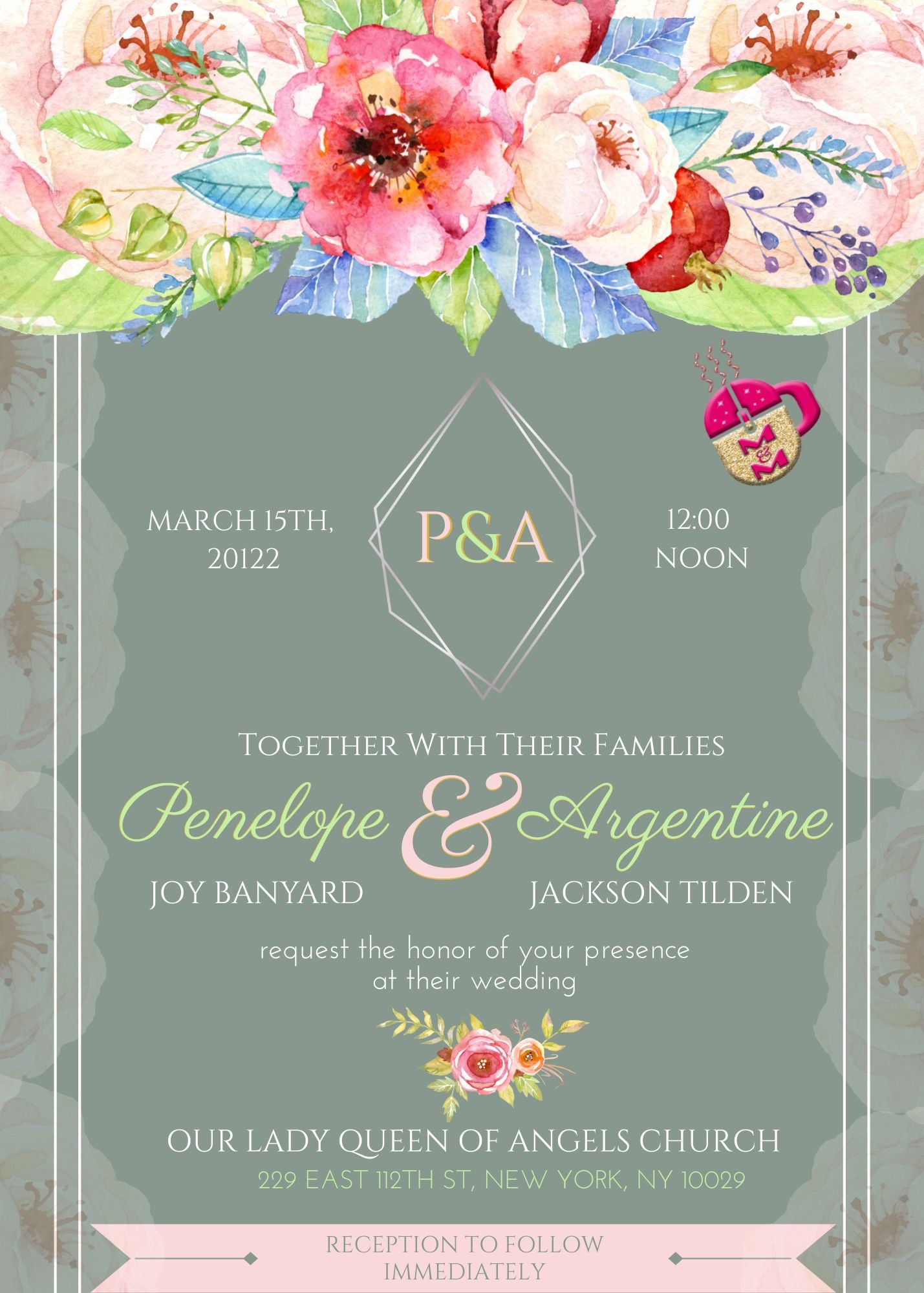 Editable Romantic Floral Watercolor Wedding Invitation Set,  DIY Wedding, Customize to any color