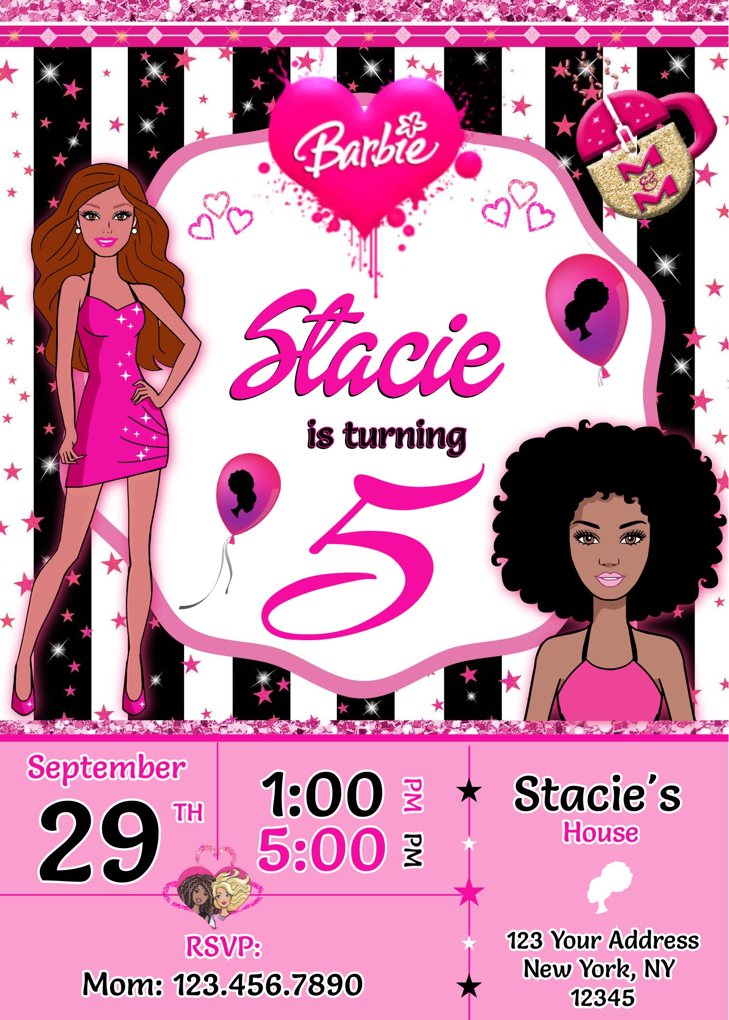 Editable Black Doll 2 Birthday Invitation Black Doll Party Invite DI Editable black doll 2 birthday invitation black doll party invite di
