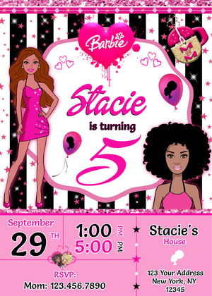 Editable Black Doll 2 Birthday Invitation, Black Doll Party Invite, DIY Black Doll Invite