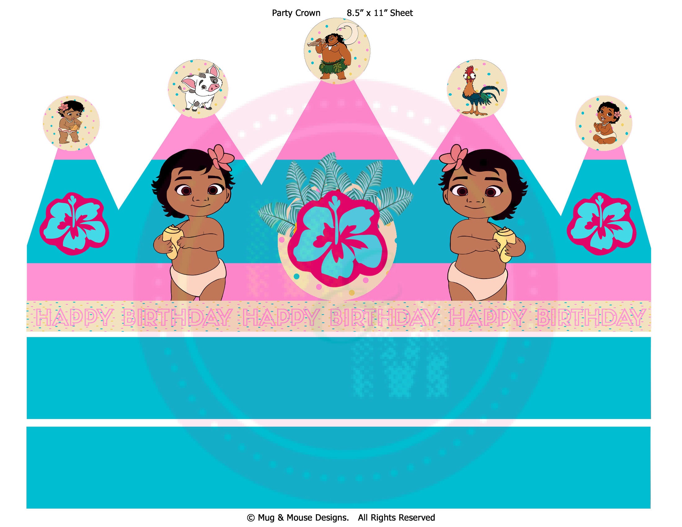 Instant Download Ocean Princess Paper Birthday Crown Printable, Princess Moana Crown, Ocean Princess-Party Hat, Ocean Princess Decorations