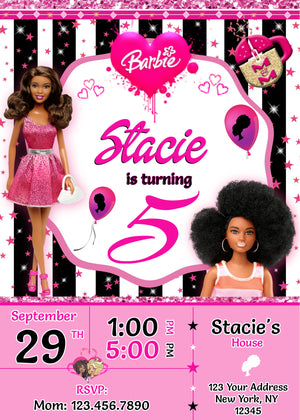 Editable Black Doll Birthday Invitation, Black Doll Party Invite, DIY Black Doll Invite