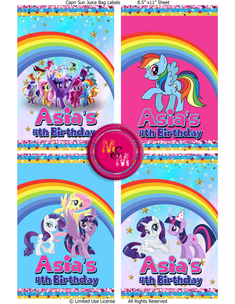 Editable Pony Birthday Chip Bag and Juice Pouch Set, Pony Birthday Pri ...