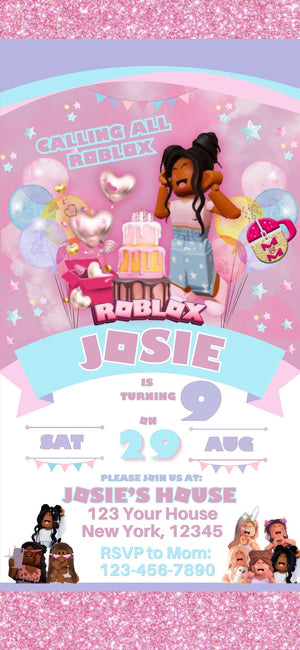 Pink Robot Smartphone Invitation | Pink Roblox Mobile Phone Invitation | Roblox Girl Party
