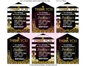 Editable Black, White & Gold Thank You Favor Tags Printable, Black and White Gift Bag Tags, Black and White Thank You Tags, Gift Bag Tags - mugandmousedesigns