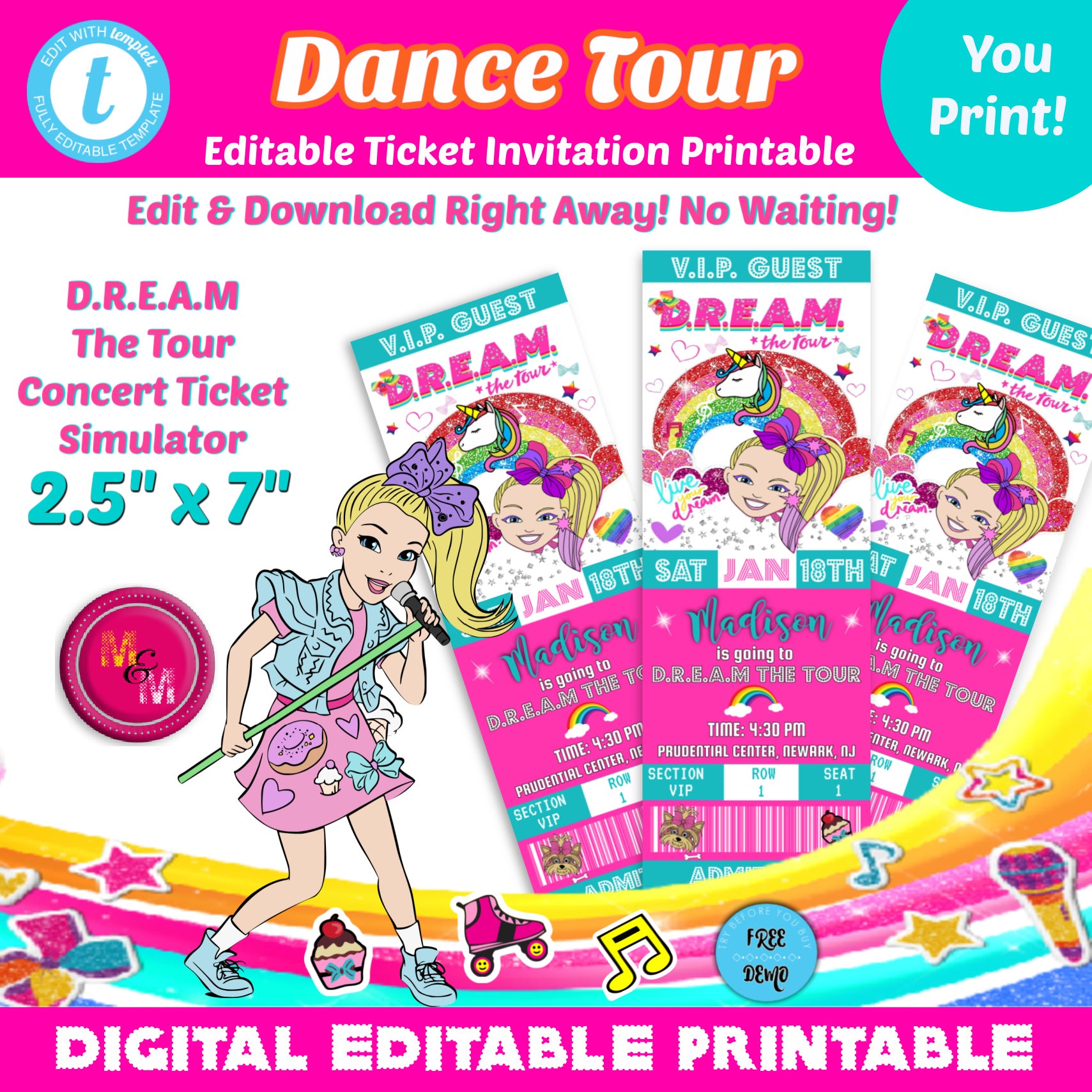 Editable Dance Tour Concert Ticket Simulator, Fake Concert Ticket