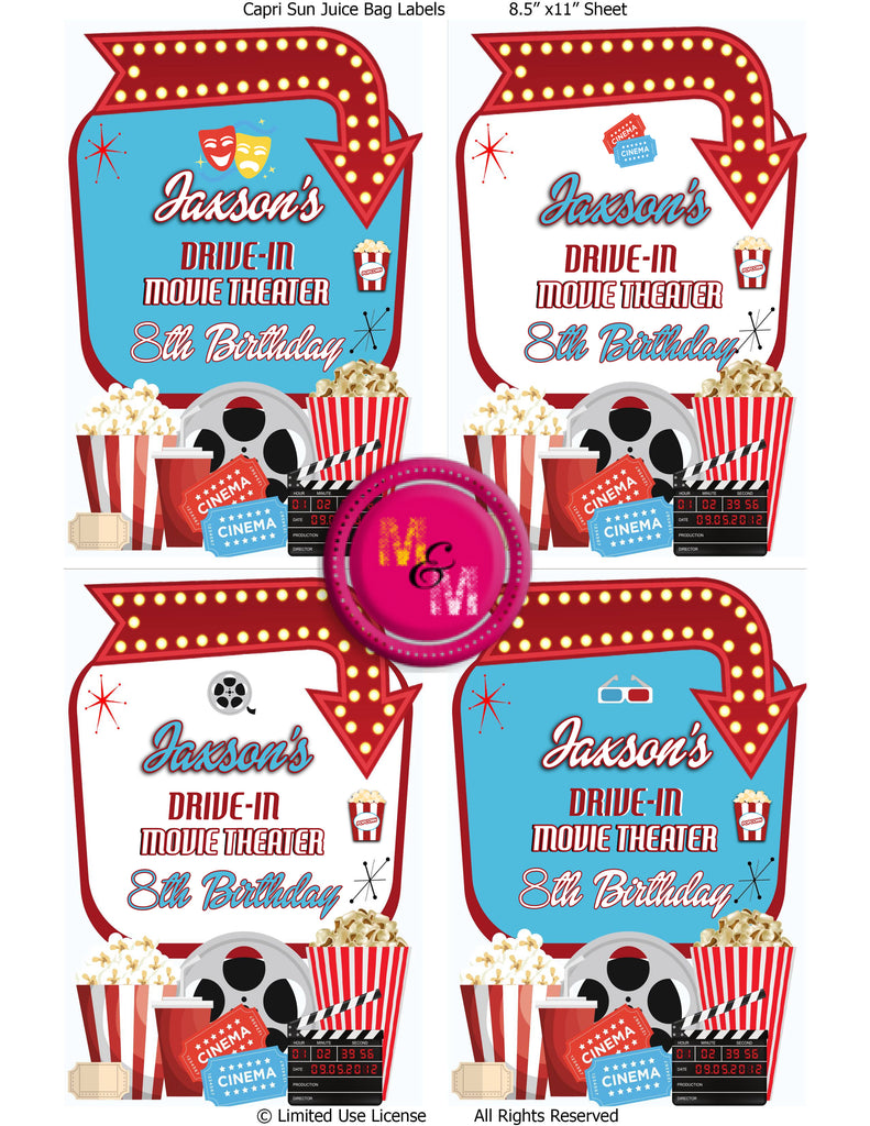 Editable Retro Drive-In Movie Chip Bag Set, Drive In Movie Birthday Pr ...