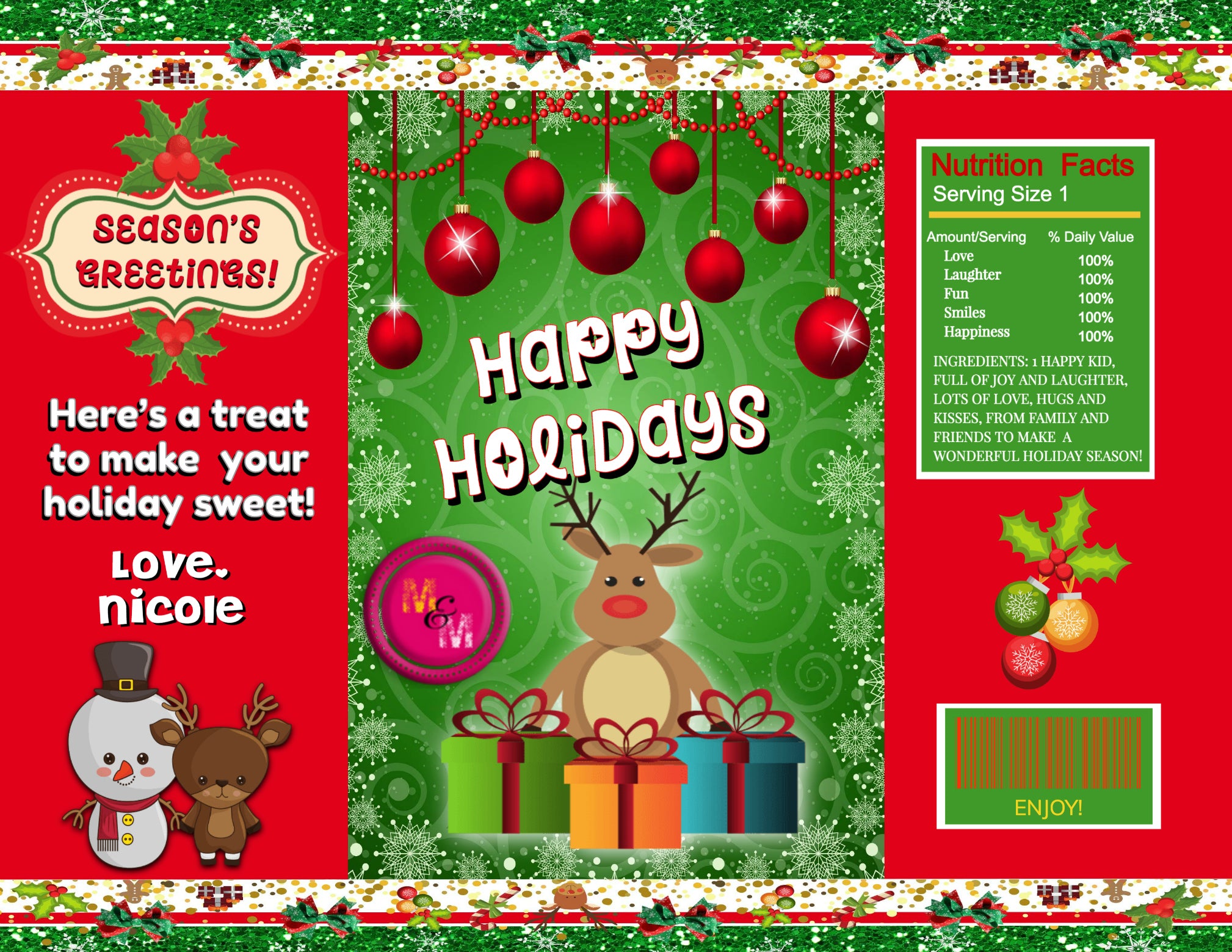 Editable Holiday Chip Favor bags, Christmas favor bags, Printable