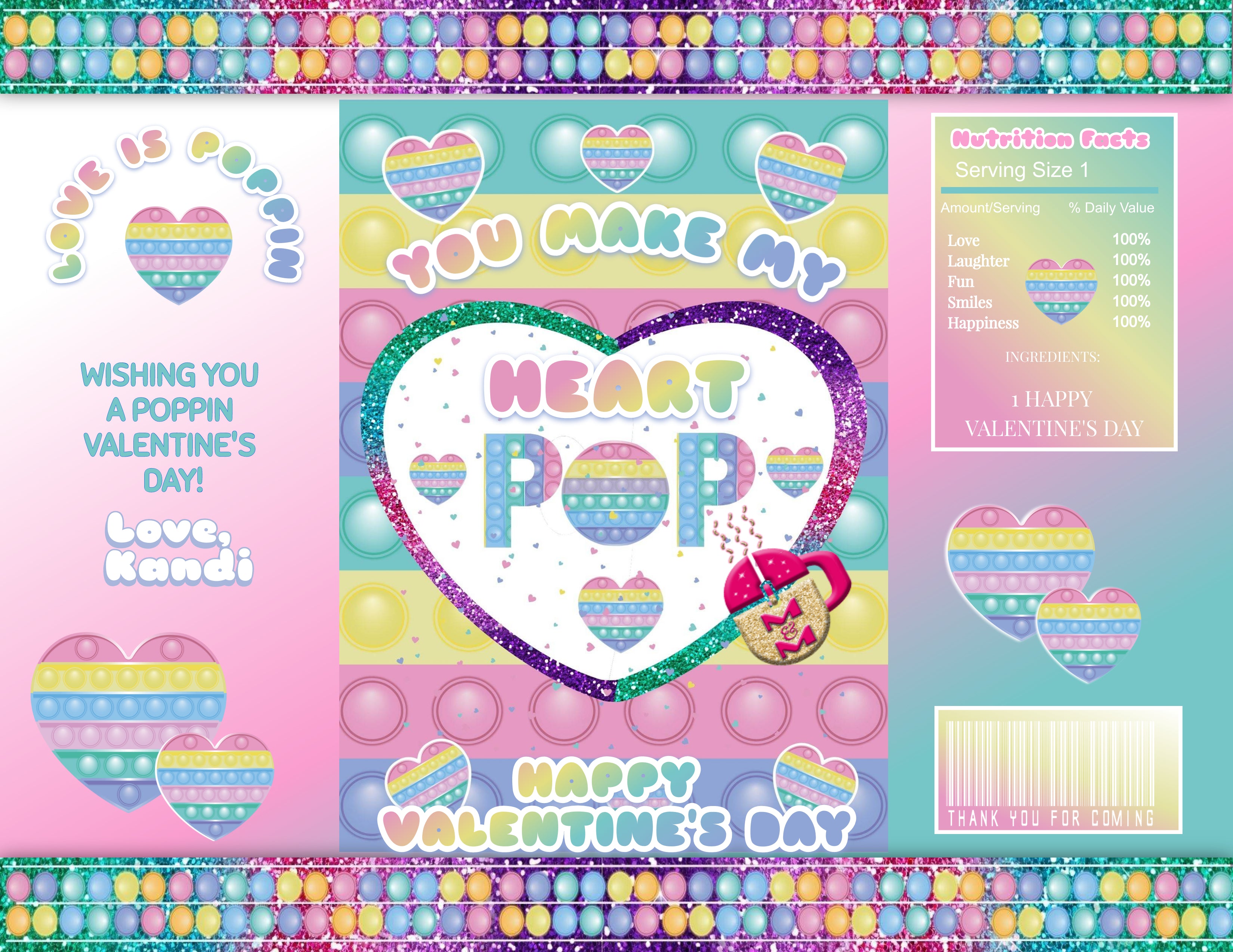 Editable Pop Toy Valentine Chip Bag, Pop It Valentine Chip Bag, Pop Valentine's Day Chip