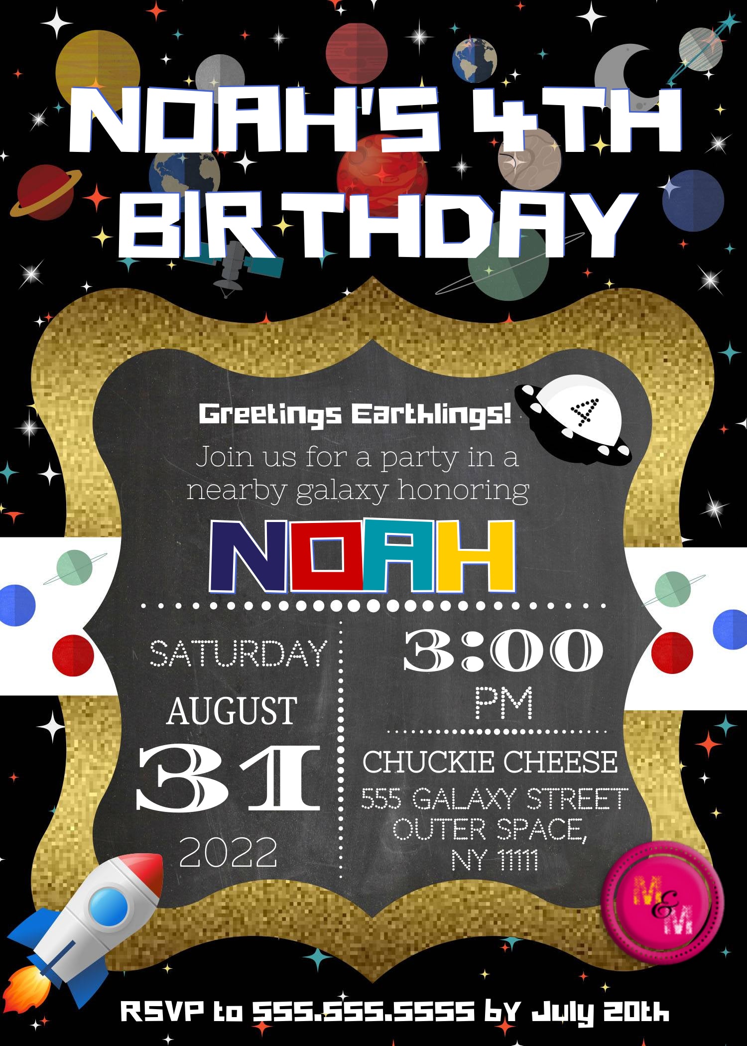Editable Space Birthday Invitation, Space Party Invite, Space Party