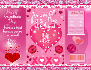 Editable Valentine's Day Chip Favor Bag Printable, Personalized Valentine's favor bag, Edit with Templett, Valentine Candy Bags - mugandmousedesigns